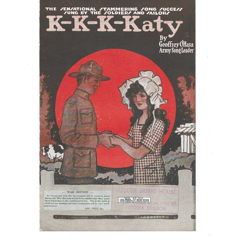 K-K-K-Katy Sheet Music 1918 WWI War Edition & O’Hara Burtnett Leo Feist